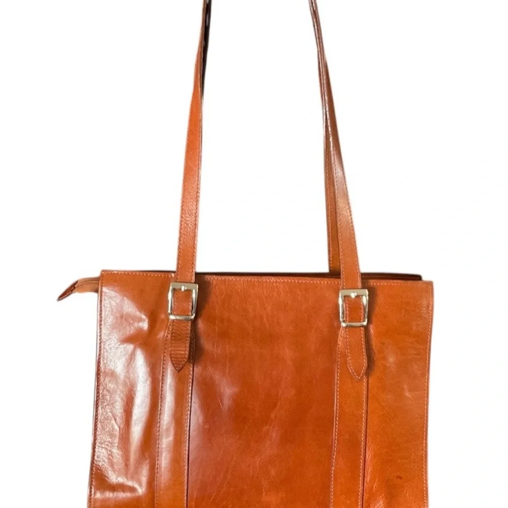 Italian Cognac Brown Leather Tote Bag